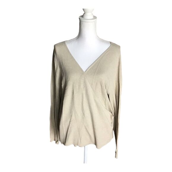 Leith Women’s Plus Size 3X Beige V-Neck Wrap Sweater Ribbed Stretch Modal NWOT - Picture 7 of 11